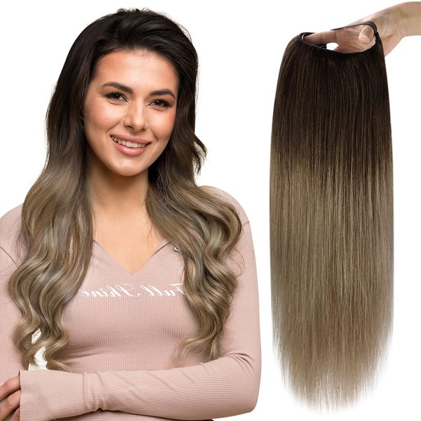 Full Shine U Part Human Hair Wig Balayage Hair Extensions Half Wig U Shape Balayage Brown Ombre to Blonde Highlighted Natural Hair Wigs 120Grams 16Inch