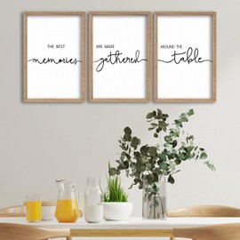 SRSZHIYUE The Best Memories Are Made Gathered Around The Table Set of 3 Wall Decor Sign 16''×11'' Dining Room Kitchen Wood Framed Wall Art Hanging (Wood)