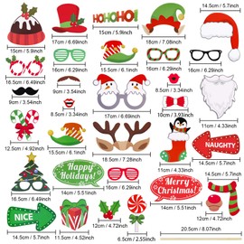 Pack of 32 Christmas Photo Booth Photo Props Photo Accessories for Christmas Party