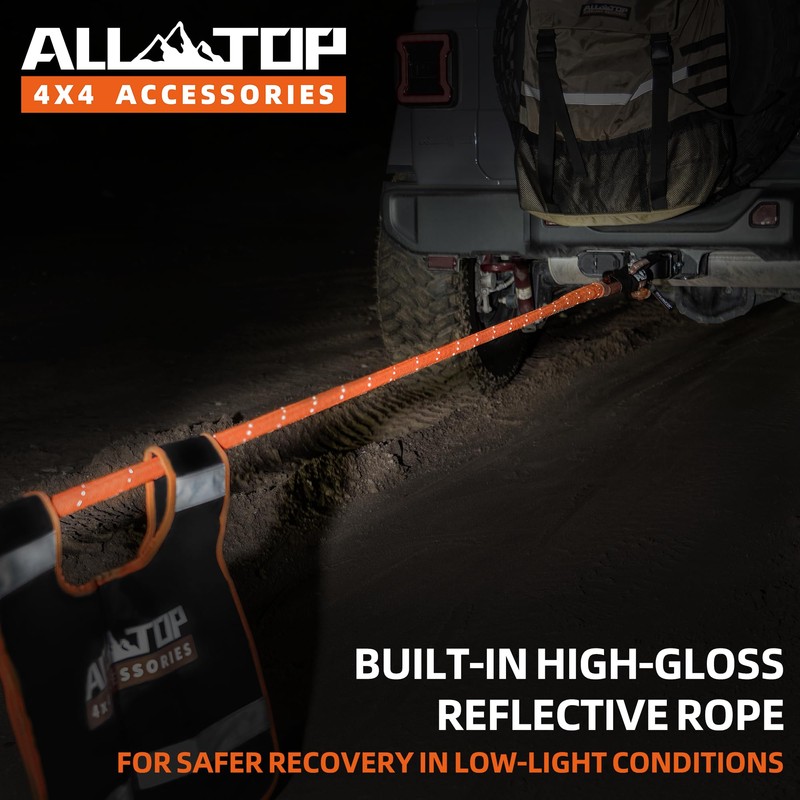 ALL-TOP Kinetic Rope Kit (Reflective) w/ 2 Soft Shackles, 48000Lbs,