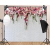 7X5ft Fabric White Brick Wall with Flowers Backdrop Wedding Bridal