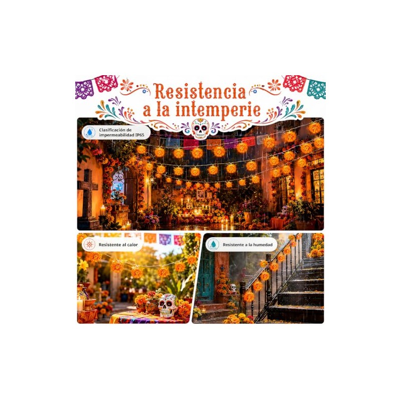 Guirnalda LED de Flores de Cempasúchil 4.5m 30 Luces, 8