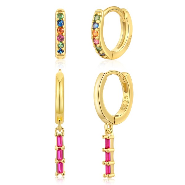 FUNEIA 2 Pairs of Earrings Gold Set Hanging Drop Women