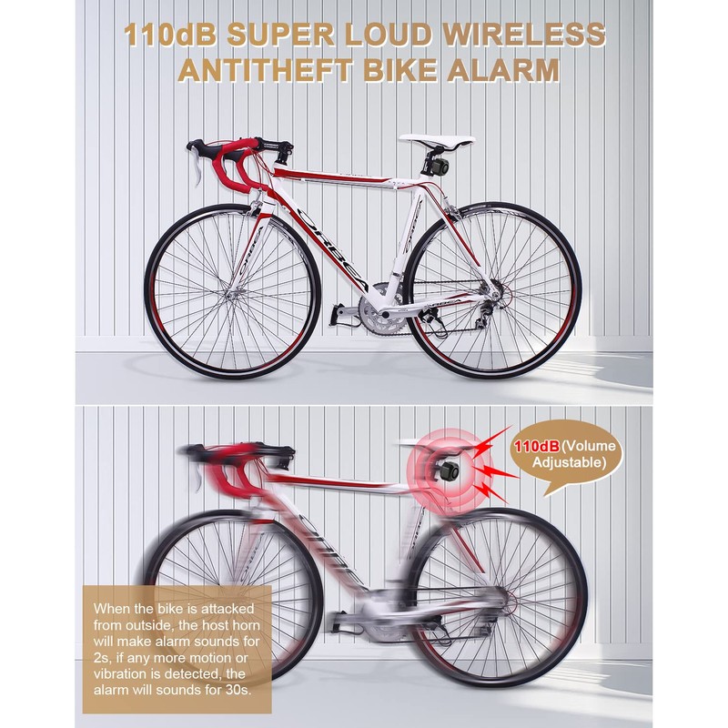 ONVIAN Bike Alarm with Motion Sensor Remote, USB-C Rechargeable Wireless