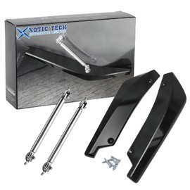 Xotic Tech JDM Universal Rear Bumper Canard Diffuser Splitter Valence Spoiler Fin Lip Trim, Glossy Black with Adjustable 6"-9" Support Rod -Silver