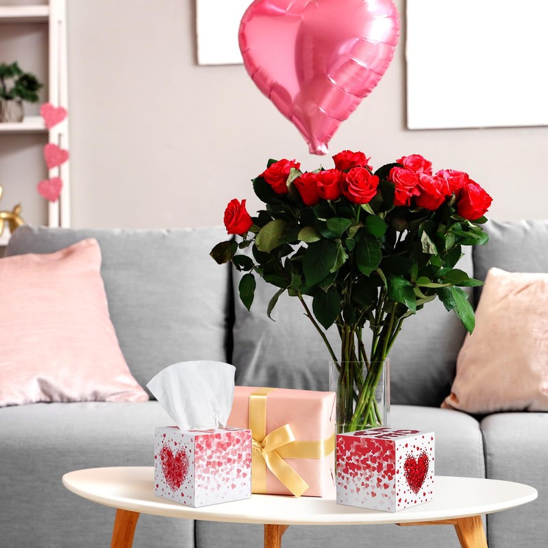 Fourluoo 12 Pack Valentine's Day Heart Facial Tissues Cube Face