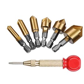 ZOYUBS Chamfering Cutter Bit Countersink Drill Bit Countersink Drill Bit Countersink Drill Bit Chamfer Bit Center Drill Bit Set of 6 Hexagonal Shaft Titanium Coating Drill Bit Tool Kit 7 Piece Set 6/8/9/12/16/19mm Electric Drill Set + 1 Automatic Center 