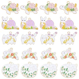 SUNNYCLUE Japanese Love 20 Pieces 5 Types Japanese Style Charm Cat Charm Cute Rabbit Charm Enamel Flower Pet Parts Alloy Piercing Rabbit Earrings Cat Necklace Cute Bracelet Cherry Keychain Sakura