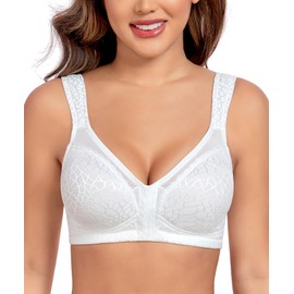 Curyon Women's Front Closure Back Support Minimizer Bra Full Figure Jacquard White 40B