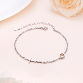 DAOCHONG Mustard Seed Faith Cross Bracelet S925 Sterling Silver Faith Matthew 17:20 Bracelet Christian Jewelry Religious Gifts for Women Inspirational, 7" + 2"
