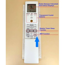 Replacement Remote Control for Fujitsu Air Conditioner AR-REW2E, Compatible with ASHG07KETA, ASHG09KETA, ASHG12KETA, ASHG14KETA, ASHG07KETA-B, ASHG09KETA-B, ASHG12KETA-B, ASHG14KETA-B