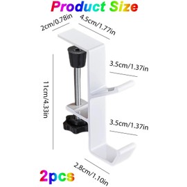 Purse Hook for Table, WADY 2 Pack Metal Headphone Hook, Desk Mount Bag Holder Hook Clamp, Universal Under Desk Hook Handbag Hanger Holder Students Desk Hook with Adjustable Arm Clamp (White)