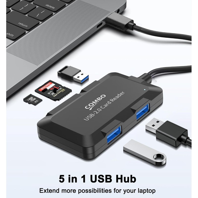 5 in 1 USB Hub with SD/TF Card Reader, USB