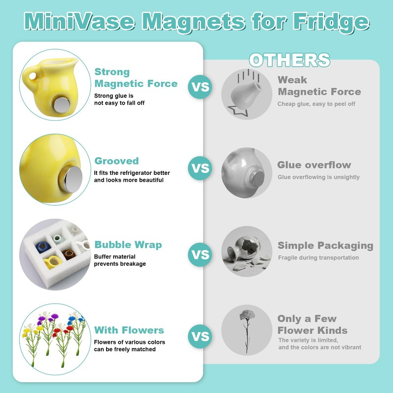 Mini Ceramic Vase Magnets for Fridge: 8-Pack Cute Tiny Magnetic,