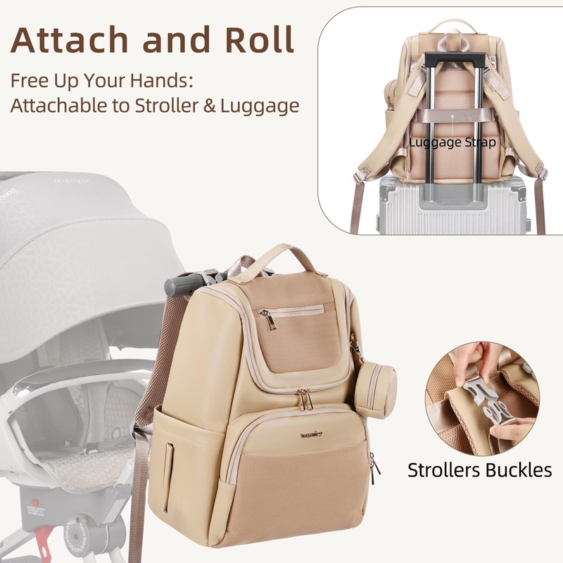 vosmles Large Leather Diaper Bag Backpack, Baby Travel Bag with