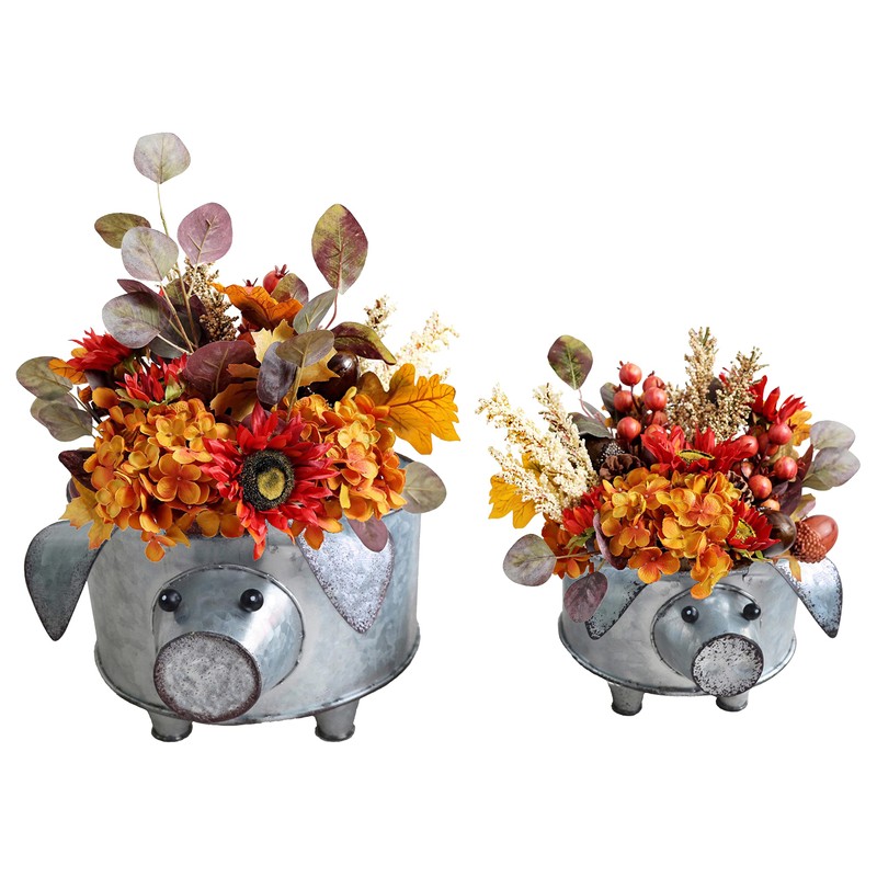 ShabbyDecor Galvanized Metal Pig Succulent Planter Farmhouse Pig Shaped Bowl