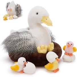 8Pcs Pekin Duck Stuffed Animals, Stuffed Big White Duck Plush Toy with 3 Baby Ducklings & 3 Eggs & 1 Nest, Duck Plush Set for Kids Girls Boys, Farm Animal Gift for Christmas Easter
