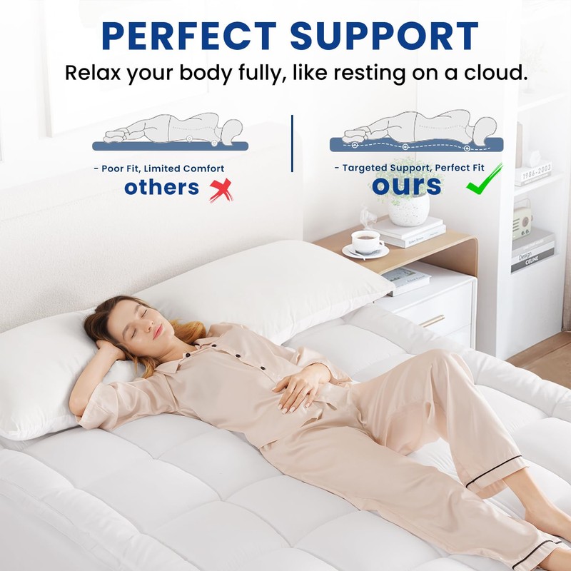 MEROUS Queen Mattress Topper, Extra Thick Pillowtop, Cooling and Plush