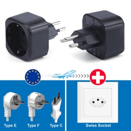 Europe to Switzerland/Liechtenstein Plug Adapter, EU Schuko Plug Fit to Swiss/Liechtenstein Socket, Europe/Germany Type C/E/F Plug to Type J Travel Plug Converter (Pack of 1)