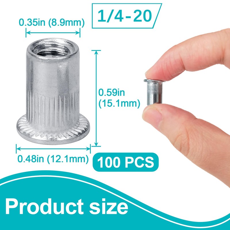SmallCat 100 Pcs 1/4-20 Aluminum Rivet Nuts, Flange UNC Flat