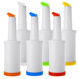 6Pack Fruit Juice and Liquor Pour Bottles, Colorful Juice Pouring Bottle Containers, Plastic Juice Pour Bottles for Liquor Juice, Plastic Juice Dispensers for Home Party Bar Kitchen Supplies