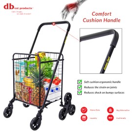 dbest products Stair Climber Cruiser Cart Shopping Grocery Rolling Folding Laundry Basket on Wheels Foldable Utility Trolley Compact Lightweight Collapsible, Black