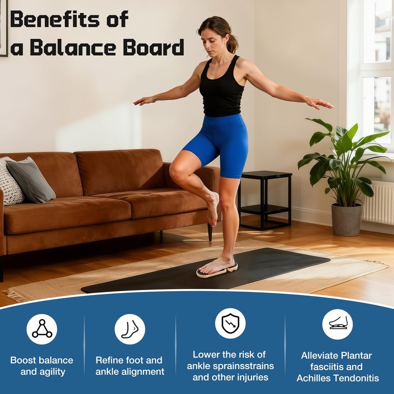 Ankle Balance Board - Premium Solid Birchwood Foot Strengthener for