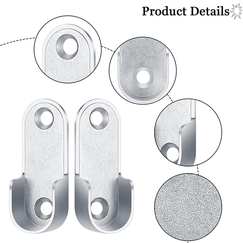 TOP-VIGOR 16mm Dia Oval Closet Rod End Supports, Zinc Alloy