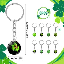 Keboyoe Pack of 8 Clover Key Chains Lucky Charm Clover Key Chain Clover Set Lucky Clover Key Ring 3 cm for Gift Decorations for Women Children, Green