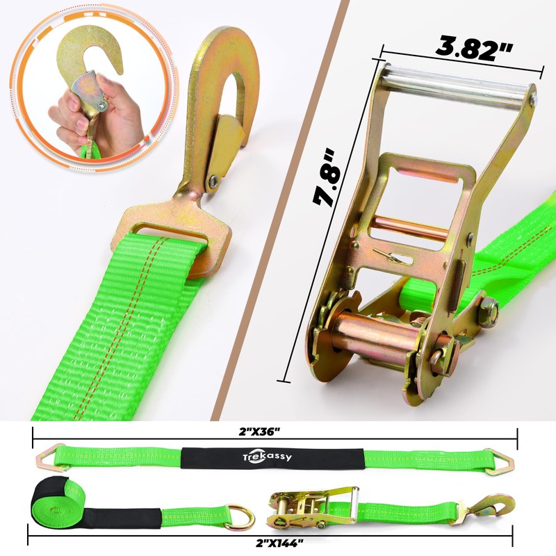 Trekassy 2”x 144” Car Tie Down Straps for Trailers with
