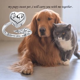 Sterling Silver Urn Rings for Ashes for Women: Angel Wing Cremation Jewelry Rings for Ashes of Loved Ones - Cat Dog Memorial Keepsake Open Adjustable Ring Jewelry for Women, Metal, Cubic Zirconia