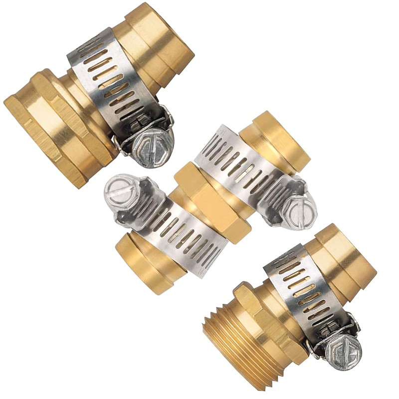 Brass Garden Hose Repair Mender Kit with Stainless Clamp (3/4")