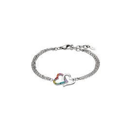 Lotus Steel Bracelet 2 Hearts Colourful Stones Silver No Gemstone, Silver, No Gemstone