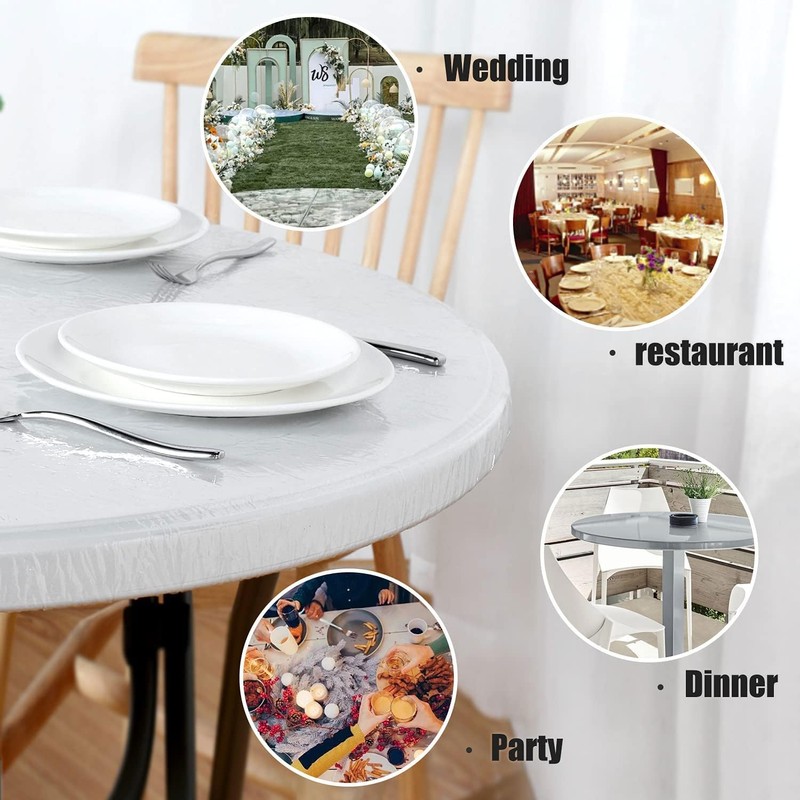 Srvauyea 90-110CM Round Table Cloth,Round Transparent Elastic, Edged Tablecloth, Waterproof