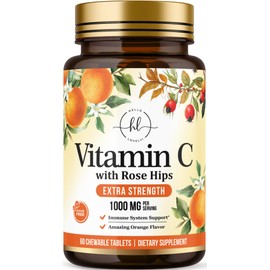 Hello Lovely! Extra Strength Vitamin C 1000 mg, with Rose HIPS Bioflavonoids, Dietary Supplement for Immune Support & Antioxidant Protection, Sugar Free, Non-GMO VIT C Capsules - 60 Chewable Tablets