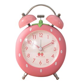 Jcwto 4 inches Strawberry Cute Alarm Clock for Heavy Sleepers with Backlight,Loud Twin Bell Alarm Clock for Kids, Seniors, Heavy Sleepers, Decorations for Bedroom, Living Room (Pink)