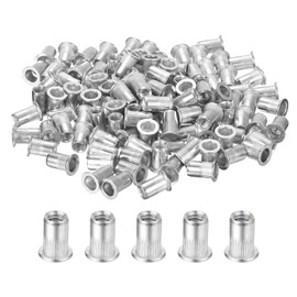 sourcing map 120Pcs Rivet Nuts Flat Head, 1/4 Aluminum Alloy Threaded Insert Nuts Knurled Body