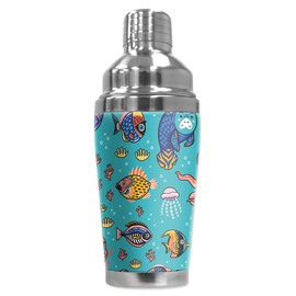 Mugzie 16 Ounce Stainless Steel Cocktail Shaker - Martini Shaker with Wetsuit Cover - Whimsical Sea Creatures