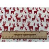 Christmas Fabric - Red Reindeers Stags on Off White -