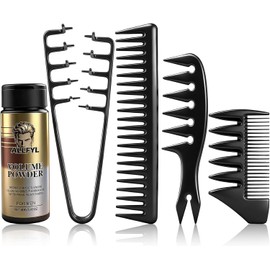 Set de 5 Piezas de Polvo Texturizador y Peines, Polvo voluminizador para el Cabello, Peine de Textura, Peine de Dientes Anchos, Aporta Textura y Volumen, Adecuado para Todo Tipo de Cabello
