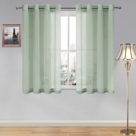 DWCN Short Sheer Curtains for Kitchen/Dinning Room - Faux Linen Grommet Window Voile Rideaux for Small Window, 54" Wide 54" Long, 2 Pcs, Bean Green
