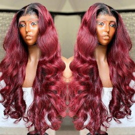 BAIICS 250% density 1b 99j Burgundy Lace Front Wigs Human Hair Red Burgundy Wig Human Hair 13x6 HD Body Wave Lace Front Wigs Human Hair for Women burgundy ombre lace front wig human hair