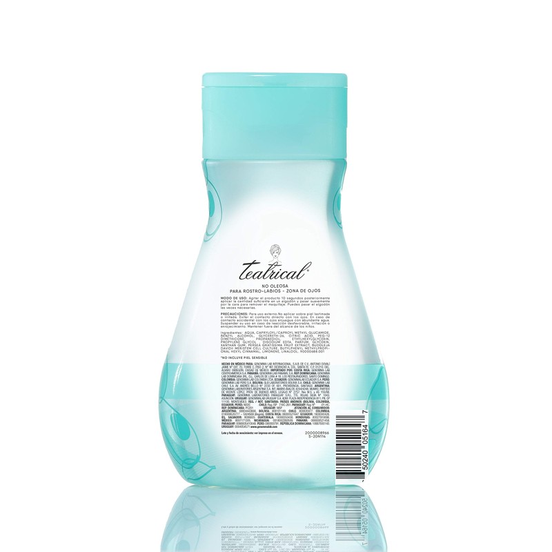 TEATRICAL Agua Micelar con Células Madre de Aguacate, Elimina Impurezas,