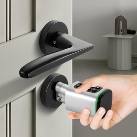 Yolancity Electronic Door Lock with Mobile App, Smart Keycards, Reset Card and Manual Keys, Smart Lock for Doors from 35-45 mm, IP5x, Anti-Sniffing Function, Easy Installation, White