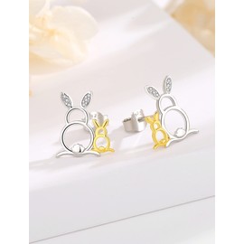 INFUSEU Bunny Earrings for Women Sterling Silver Ear Stud Post Earring Easter Rabbits Animal Lovers Gifts for Mother Mom Daughter