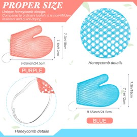 Karenhi 2 Pcs Honeycomb Exfoliating Glove Bath Mitt Body Spa Scrubber, Honeycomb Exfoliator Glove for Body Shower, Honeycomb Exfoliator Scrubber Sponge Shower Loofah, Quick Drying (Blue,pink)