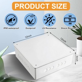 Hoteam 1 Pcs 12" x 12" x 4" Junction Box with Pre Molded 3/4" & 1" Punch in Holes Project Box Without Gasket Universal Electrical Boxes Plastic Junction Conduit Box for Electrical Outdoor
