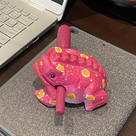 Cozinest 4" Wooden Frog Percussion Instrument Wood Frog Guiro Rasp Tone Block Thailand Handcraft Musical Lucky Frog Home Office Decoration Adorable Gift (Pink)