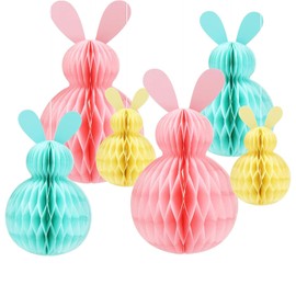 6 Pcs Easter Bunny Hanging Decorations, Rabbit Honeycomb Tree Decoration, Easter Pendant Ornaments Set for Party Decor, Wooden Door, Scene, Window, Garden, Table