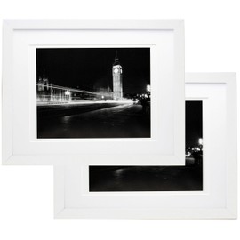 11x14 Gallery Picture Frame with 8x10 and 8.5x11 Mat - Wide Molding - Includes Both Attached Hanging Hardware and Desktop Easel - Frames and Mat Display Pictures Documents Certificates (2, White)